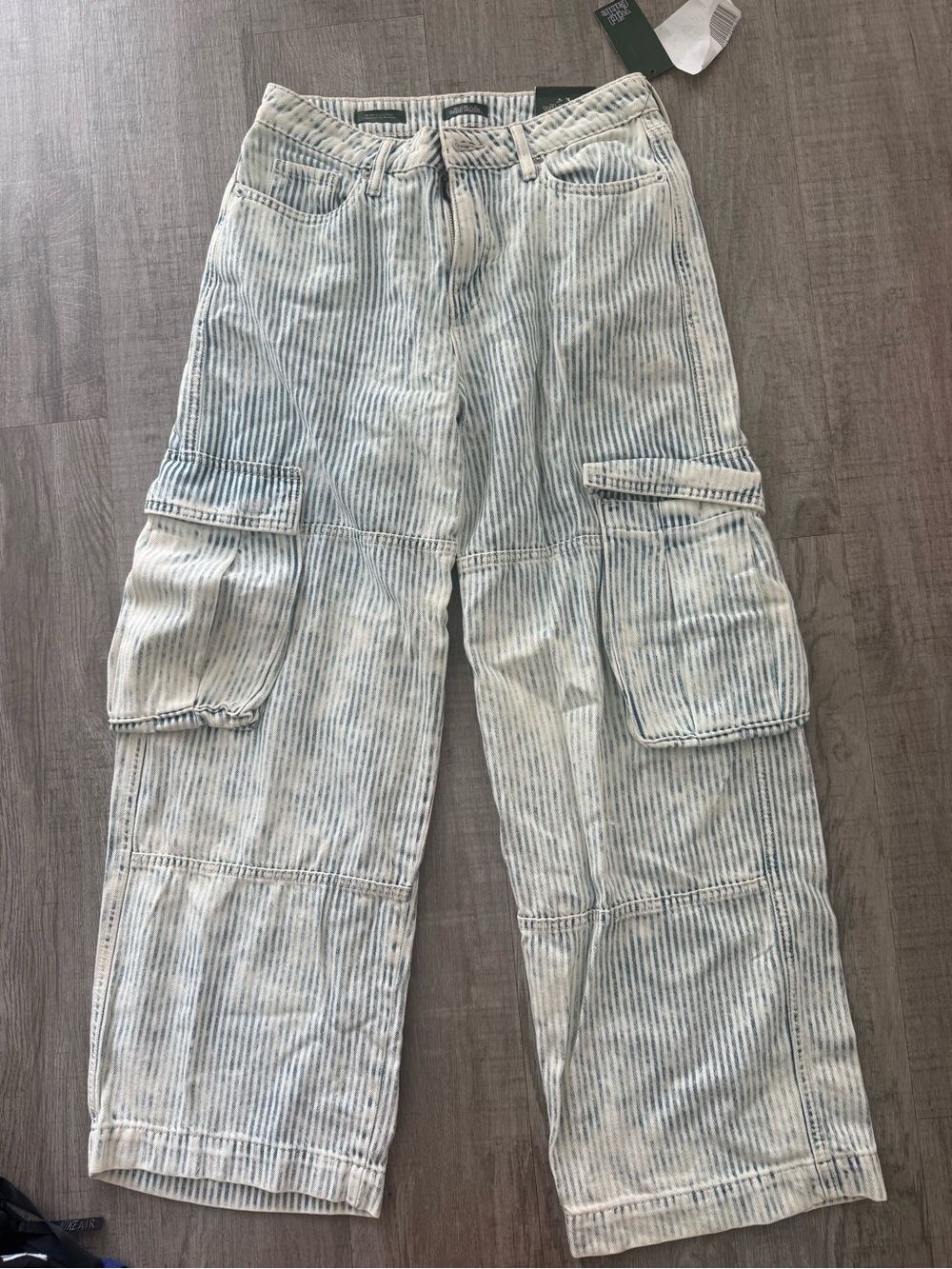 wild fable Light Blue & White Striped Wide-Leg Cargo Jeans